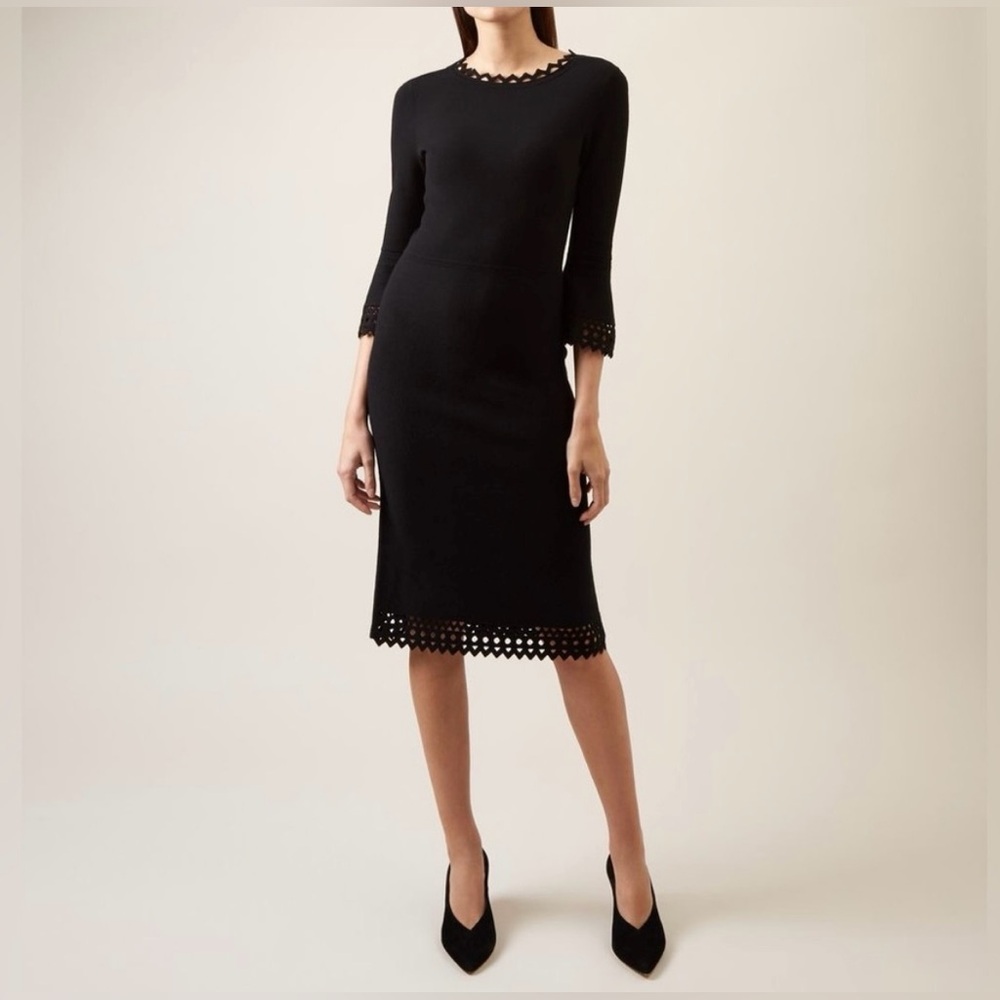 HOBBS London Elegant Black Dress with eyelet and Scalloped Edges. Like new.